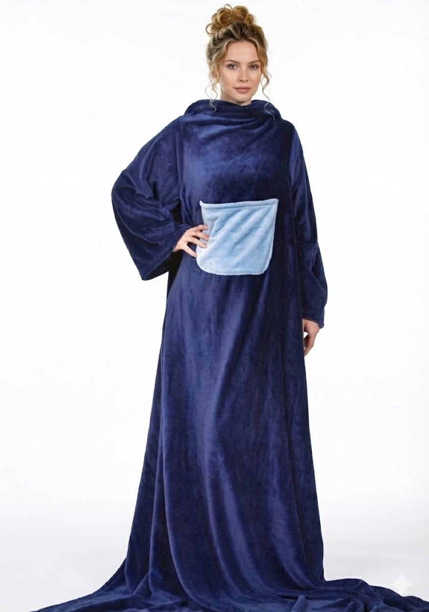 Holland Rose® Deluxe plaids met mouwen | Blanket | Blauw Tv- deken| Buidelzak|Kerst|Cadeau|One size - 140cm x 210cm