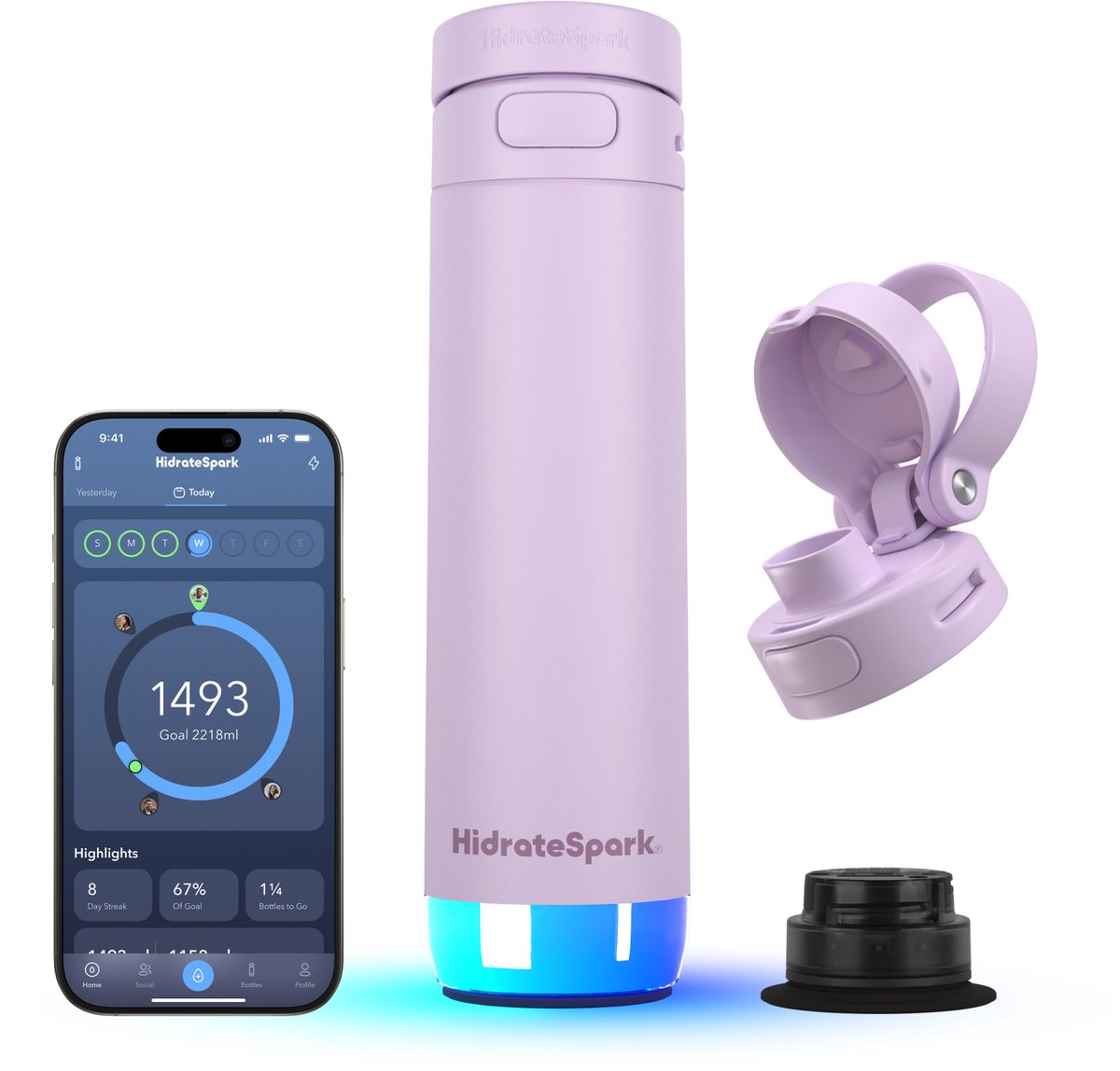 HidrateSpark PRO 2 - 620ml Bundel - Limited Edition Chug + Straw Lid - Lila