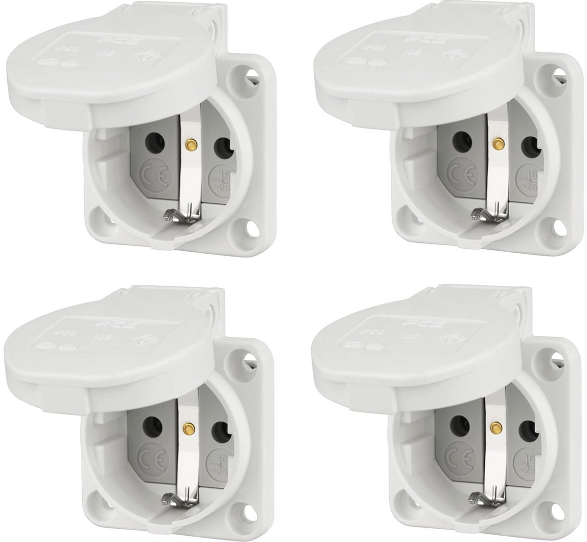 Pack van 4 inbouwstopcontacten IP54 50x50mm - Spatwaterdicht en Robuust