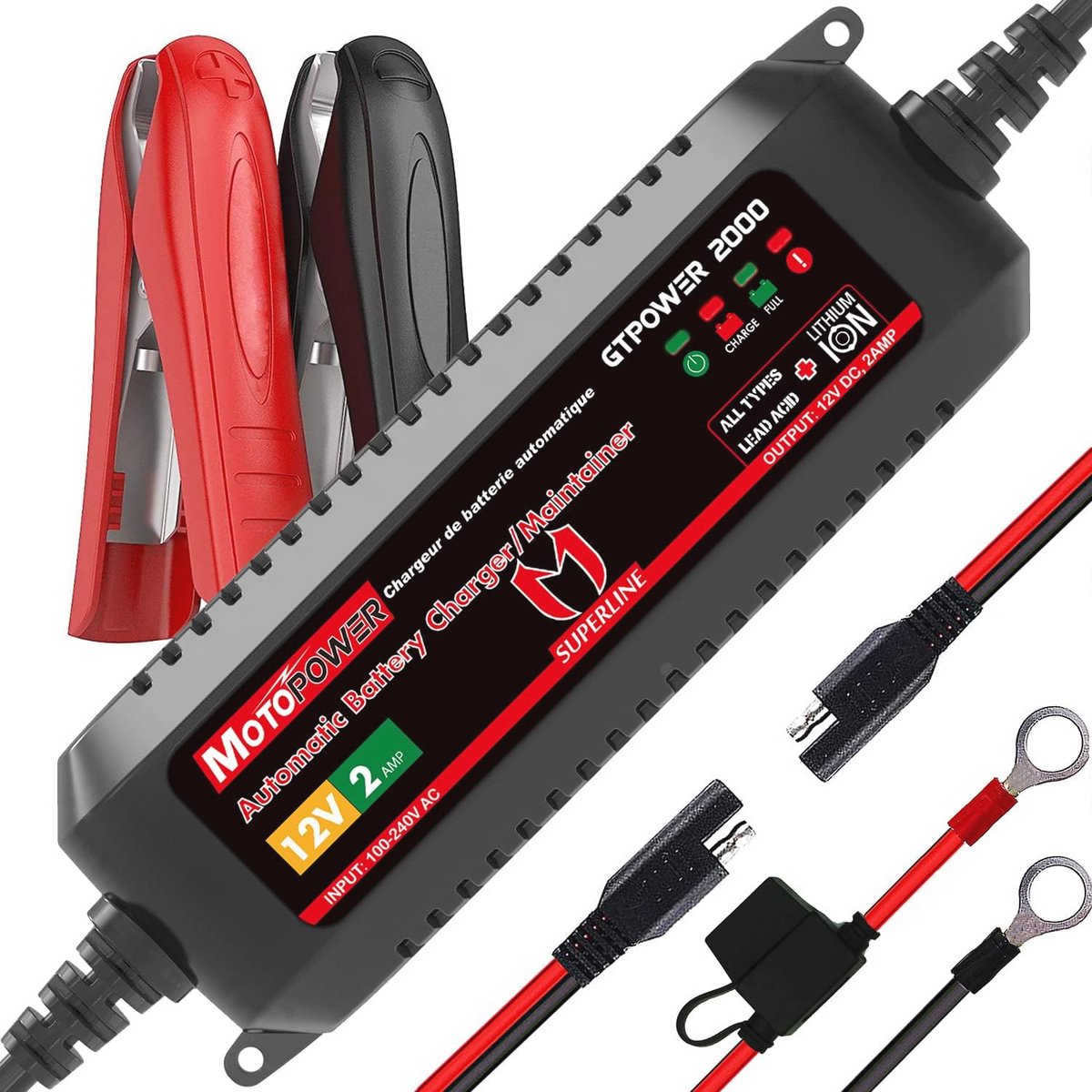 Slimme Automatische Acculader 12V 2A voor Loodzuur en Lithium-Ion Accu's