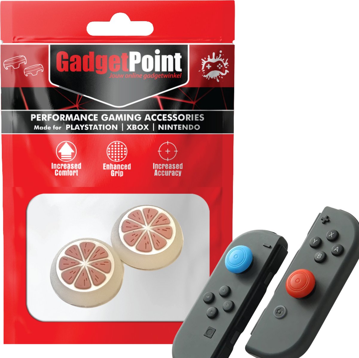 Gadgetpoint - Thumb Grips voor Nintendo Switch Joy-Con Controllers - Gaming Thumbgrips - Performance Anti-Slip Thumbsticks - Bescherming Accessoires - Fruit - Roze met Wit