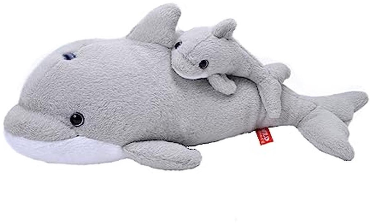 Dolfijn knuffel - Moeder en baby - Kinderen leren - Gemaakt van gerecyclede flessen - 355 cm - Blauw