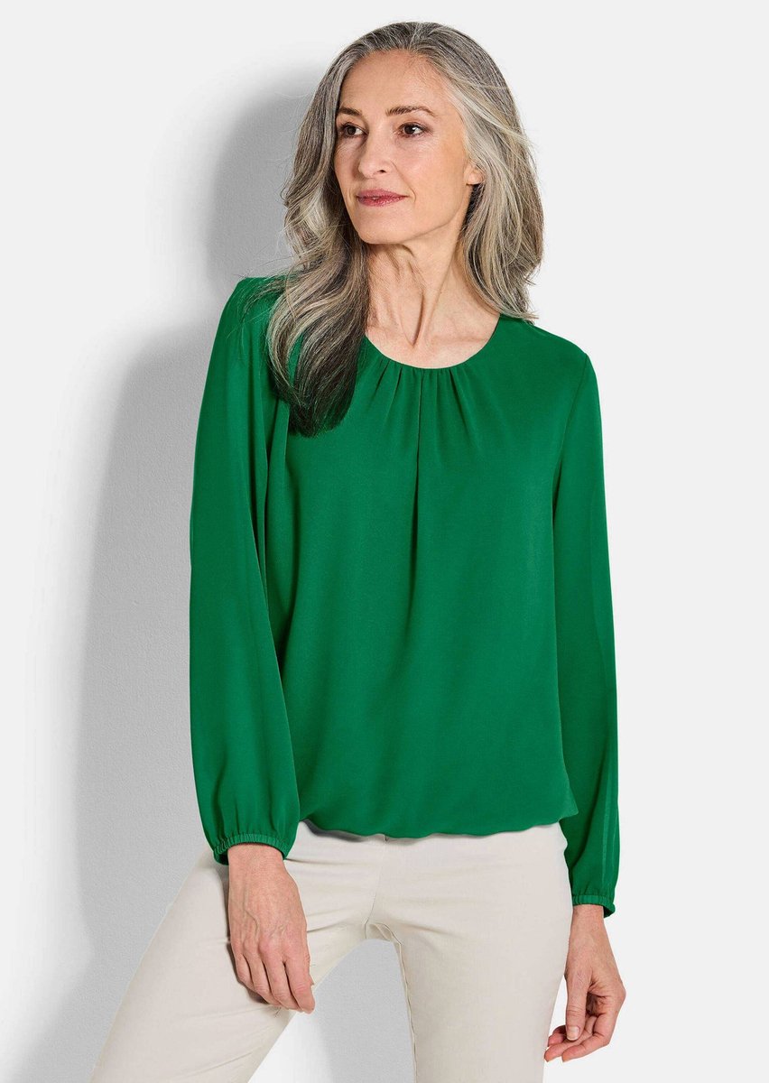 Goldner Chiffonblouse Jerseyblouse met plooidetails