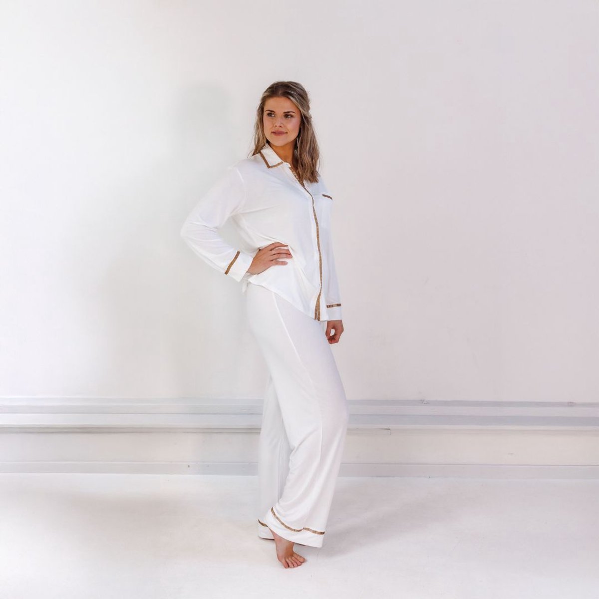 TENCEL Pyjama Set Lang Dames Off White - Maat L