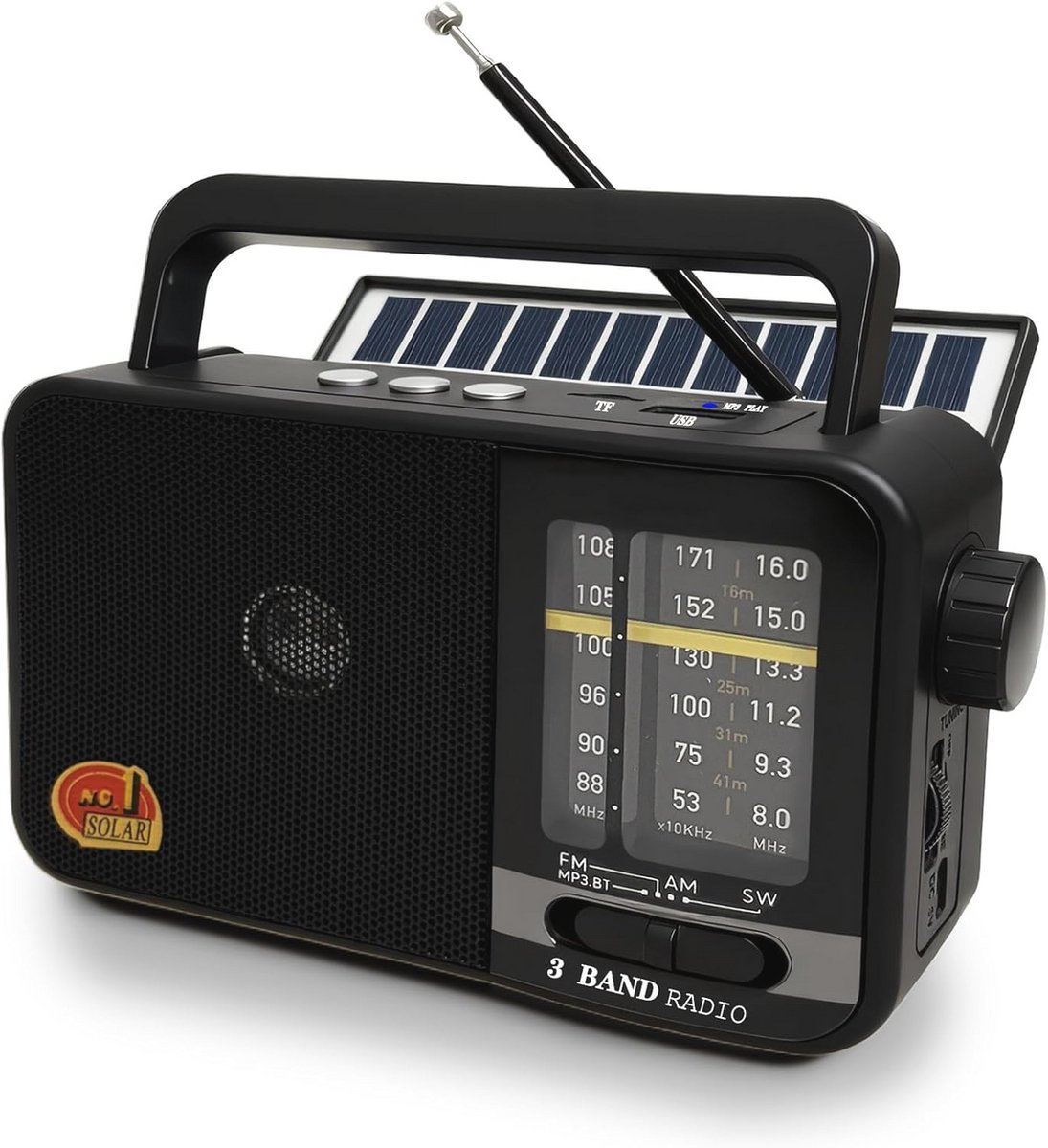Draagbare radio met zonnepaneel en batterij - AM/FM/SW-ontvanger voor outdoor gebruik