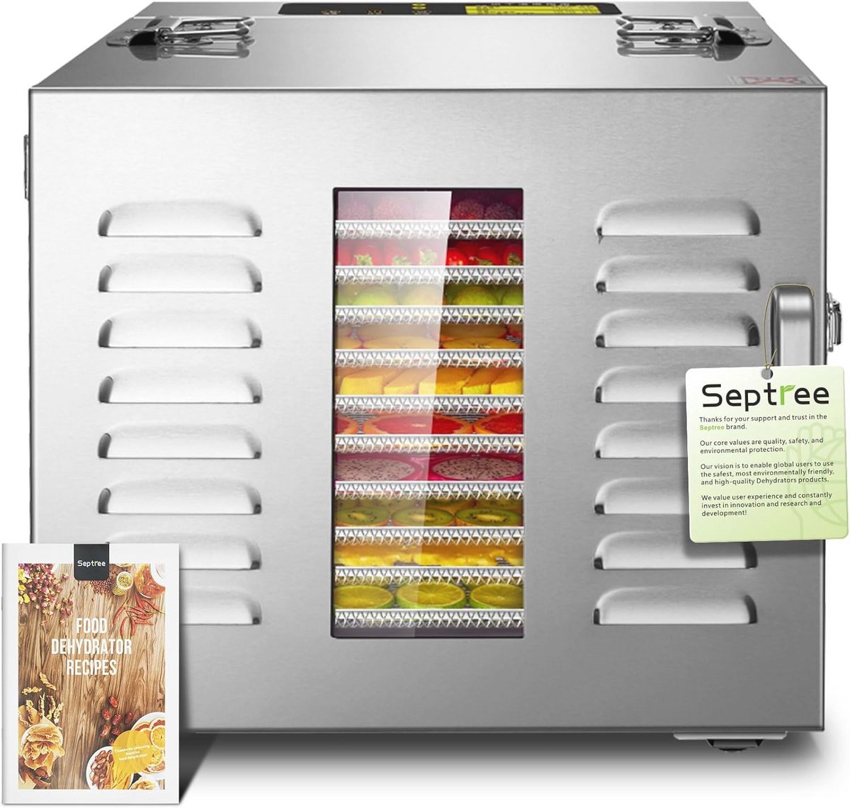 Grote Droogmachine voor Levensmiddelen - 10 Uitneembare Schalen, 1000 W, 200 °C