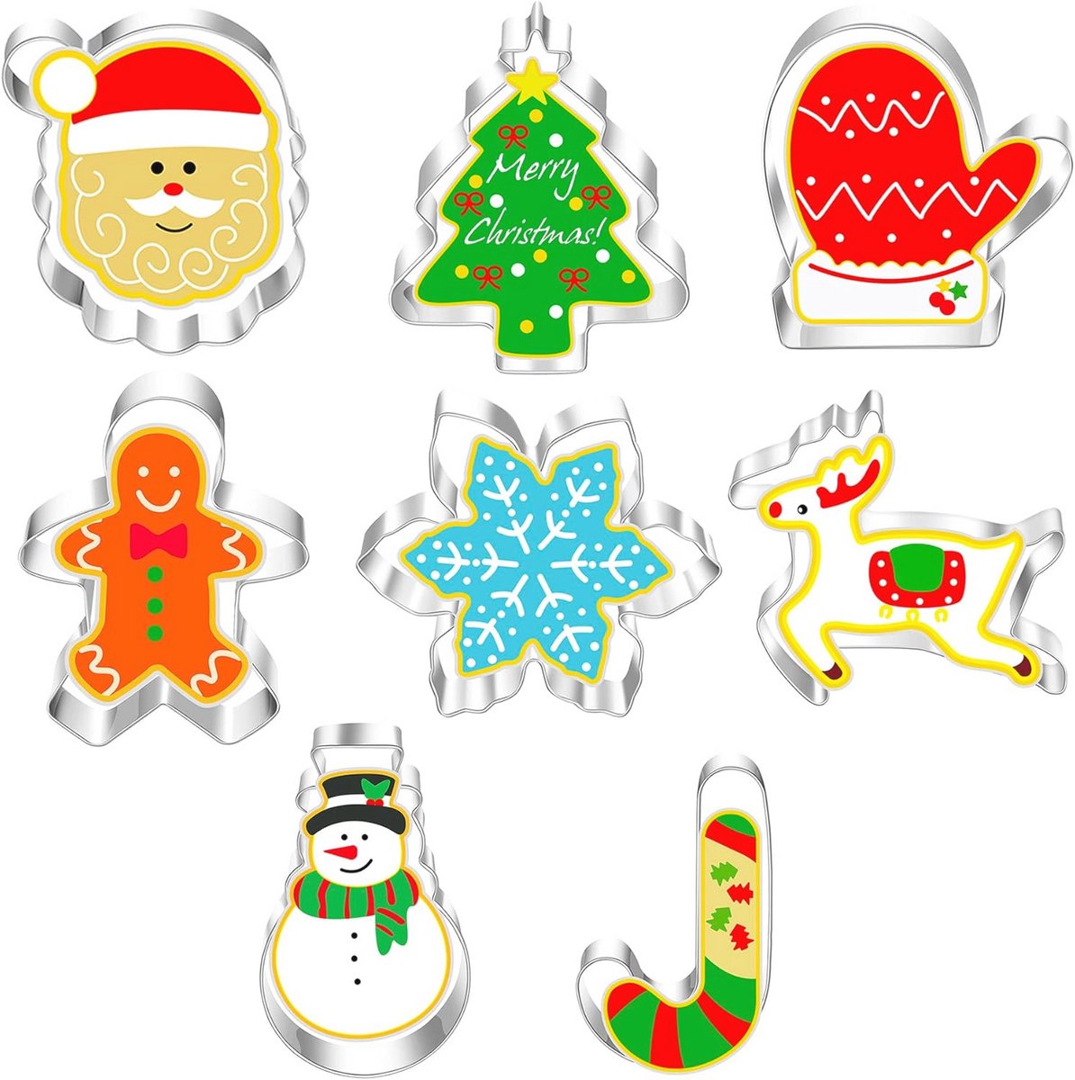 Set van 8 kerst uitsteekvormpjes van roestvrij staal