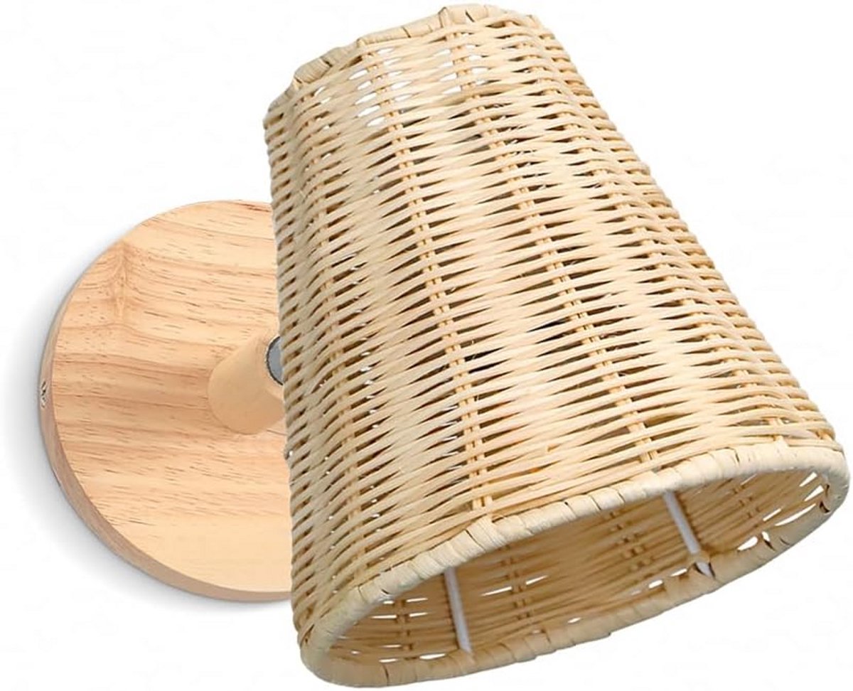 Vintage Wandlamp E27 Bamboe en Metaal voor Binnen, Interieurverlichting voor Woonkamer en Slaapkamer