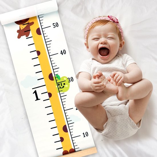 Kinder groeimeter - Groeimeter voor kinderen - Groeimeter Babykamer - Meetmeter voor kinderen - Ophangbaar & verwijderbaar - Nauwkeurige lengtemeter - Houten frame, stoffen canvas - van baby tot volwassene 20 *200cm - Giraffe — afbeelding 3