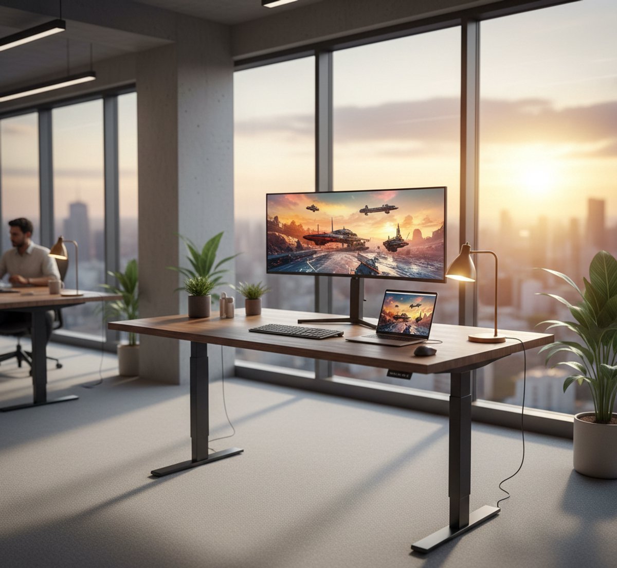 Elektrisch Zit-Sta Bureau 160x80cm – Groot Verstelbaar Bureau met Lade, Monitorstandaard, USB-C Poort, Stil & Ergonomisch Sta Bureau, 72–120cm Hoogte, 3 Geheugenstanden – Vintage Bruin – House&Garden
