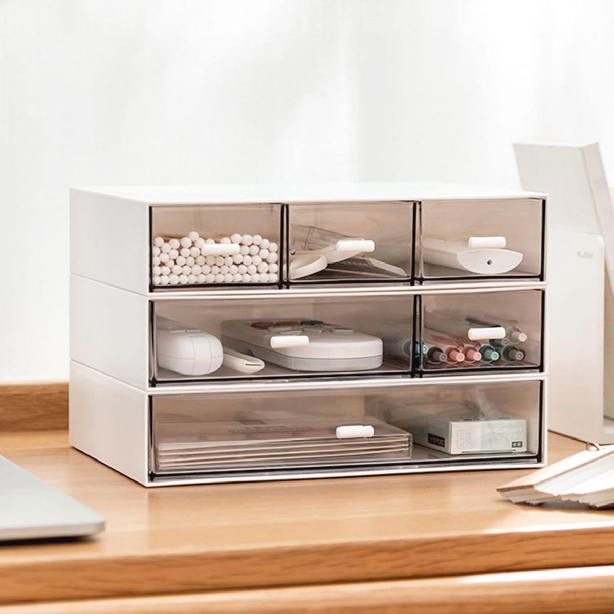3 Laags Stapelbare Bureau Organizer met 6 Compartimenten voor Thuis en Kantoor