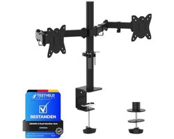PromoHome Dubbele Monitorstandaard 13–32 Inch – In Hoogte Verstelbaar – VESA 75x75 / 100x100 – Stalen Monitorarm – Zwart