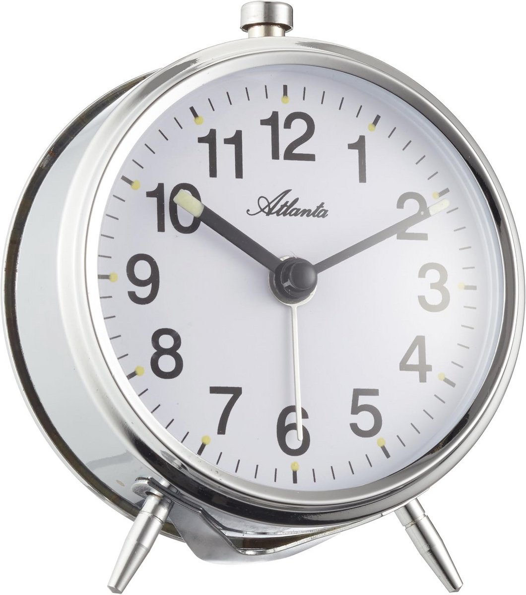 Moderne analoge wekker met lichtgevende wijzers - zilver
