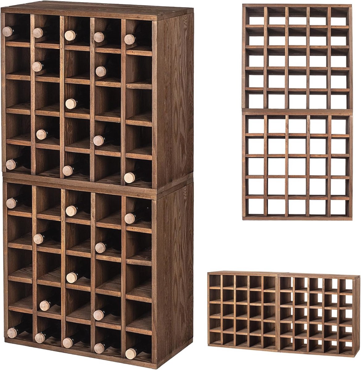 Stapelbaar Houten Wijnrek voor 12 Flessen - Ruimtebesparend en Eenvoudig te Monteren - Natuurlijk Rustiek Design