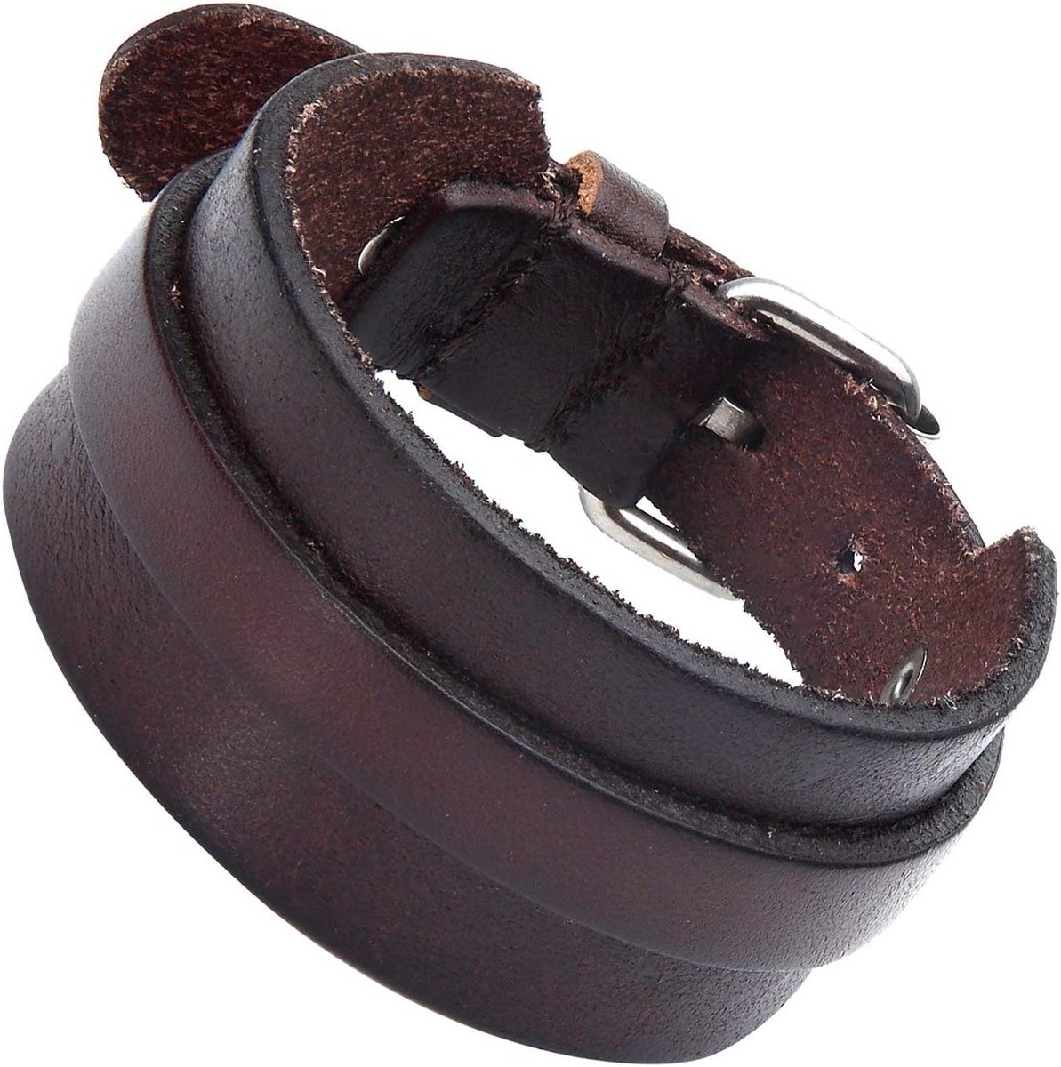 Verstelbare Donkerbruine Lederen Herenarmband met Metalen Gesp