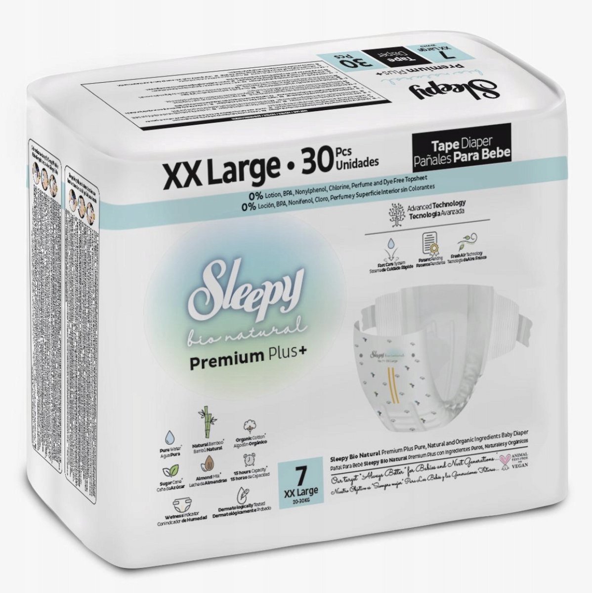 Sleepy Bio Natural Premium Plus Baby Luiers - Maat 7XXL (20-30 Kg) - 30 Luiers