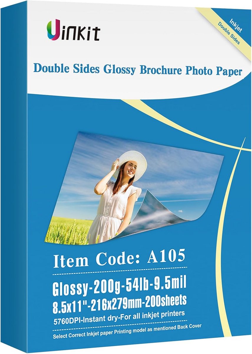 Dubbelzijdig Glanzend Fotopapier 200 Vellen 8,5x11 Inch voor Inkjet Printer