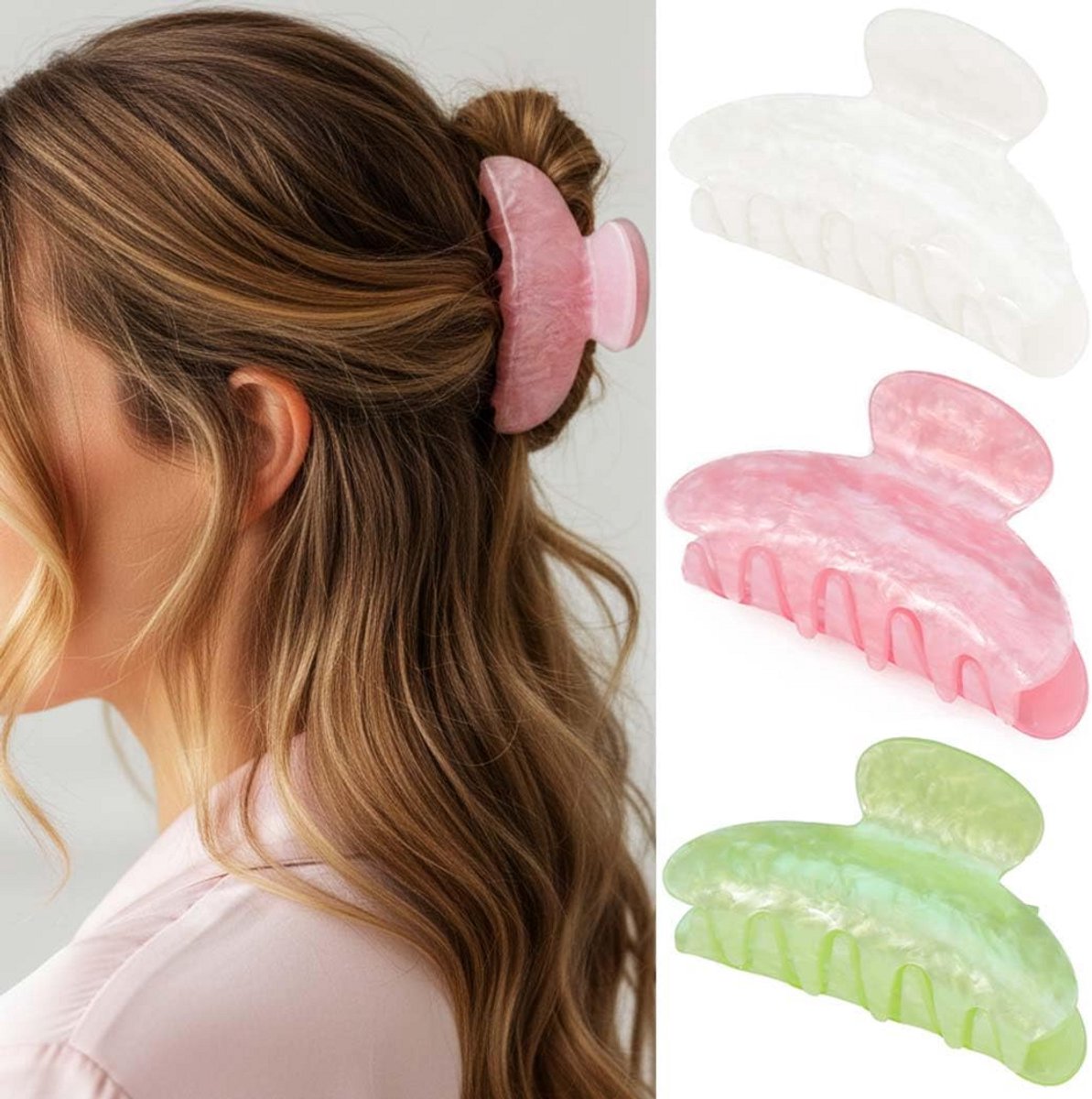 Middelgrote Roze Haarklem van Acryl voor Vrouwen - Mode Accessoire