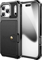 YPCd Hardcase Kaarthouder Hoesje – Geschikt voor Apple iPhone 17 Pro Max / iPhone 18 Pro Max – Shockproof Backcover met Pasjesvak en Drukknop – Magneet voor Autohouder – Zwart