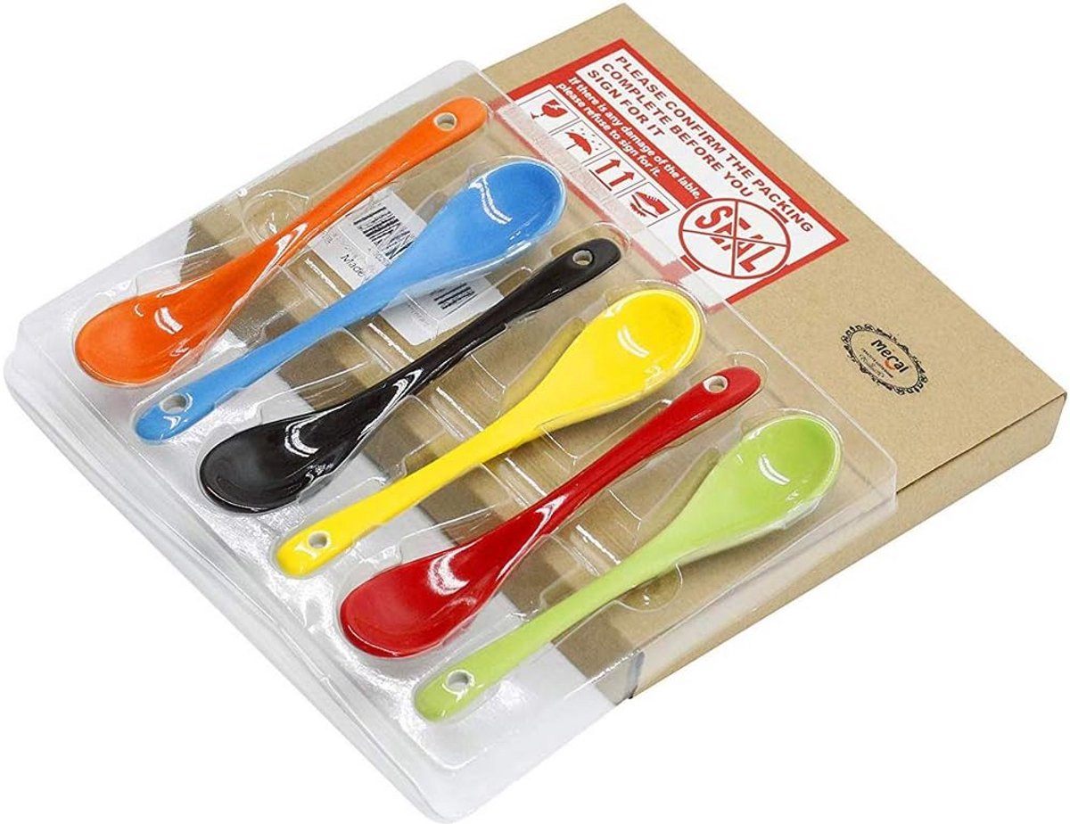 Porseleinen Eilepels Set van 6 - 5 Inch Lange Multi Color