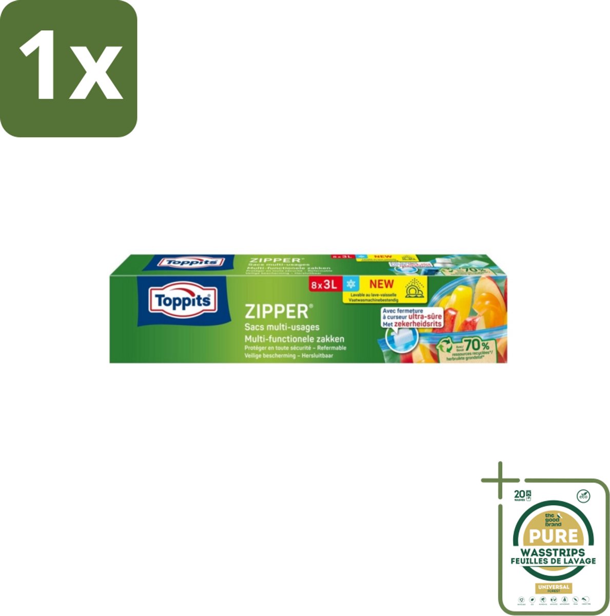 1 x Toppits – Zipper Multifunctionele Zakken – 3 Liter – 8 Zakjes- Koffiezetapparaat