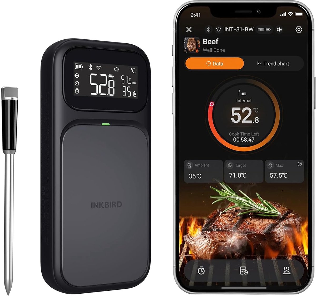 Inkbird Vleesthermometer Dual Mode Super WiFi en bluetooth & 5 Multi-Sensor Singel Probe Ultra 2026
