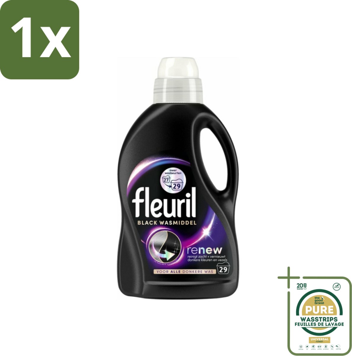 1 x Fleuril – Wasmiddel - Black – 29 wasbeurten – 1,305 L- Wasmiddel Zwart - Kleurbehoud Zwart - Anti-verkleuring - Donkere Kleding - Kleurintensiteit