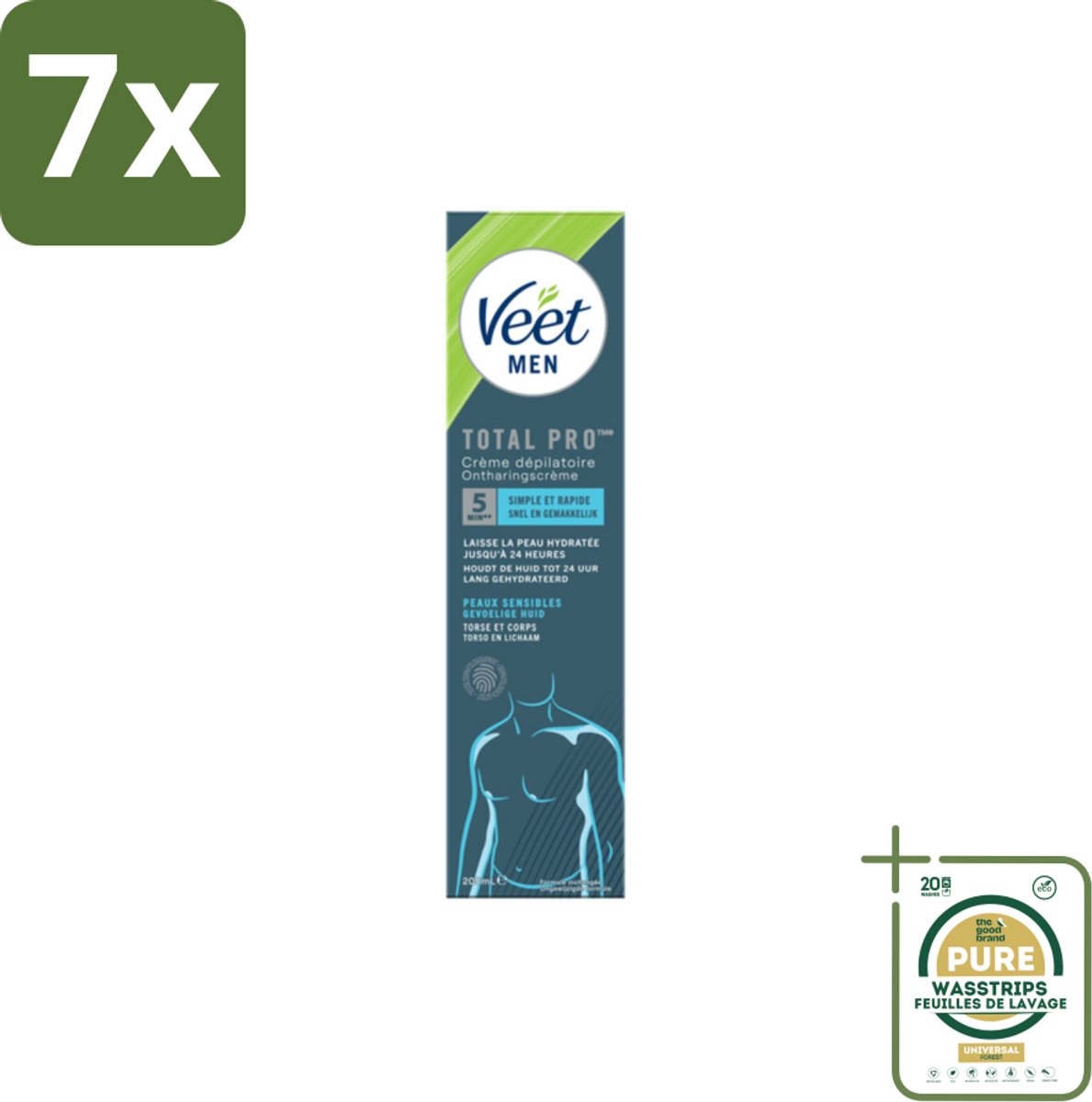 7 x Veet Men - Ontharingscrème - Gevoelige Huid - Milde Formule - 200 ml - Grootverpakking - Ontharingscrème Gevoelige Huid - Ontharingscrème Voor Mannen - Ontharingscrème Voor Gevoelige Huid - Ontharingscrème Voor Benen - Ontharingscrème Voor Rug