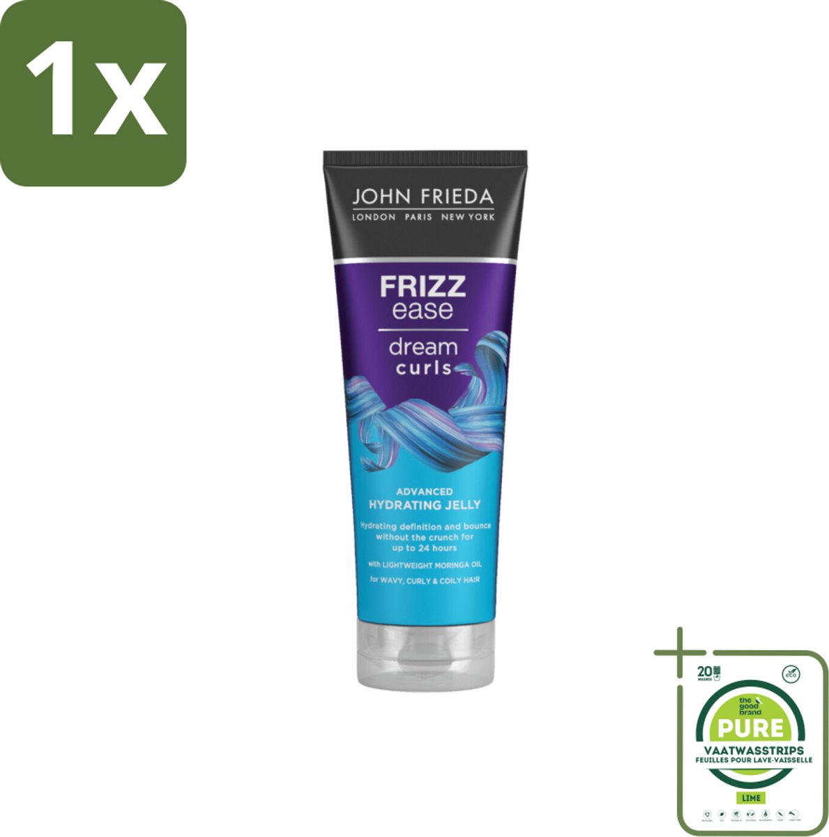 1 x John Frieda – Haarverzorging – Dream Curls Advanced Hydrating Jelly – Intens hydraterend – 200 ml - Krullen - Golven - Coils - Hydratatie - Pluiscontrole