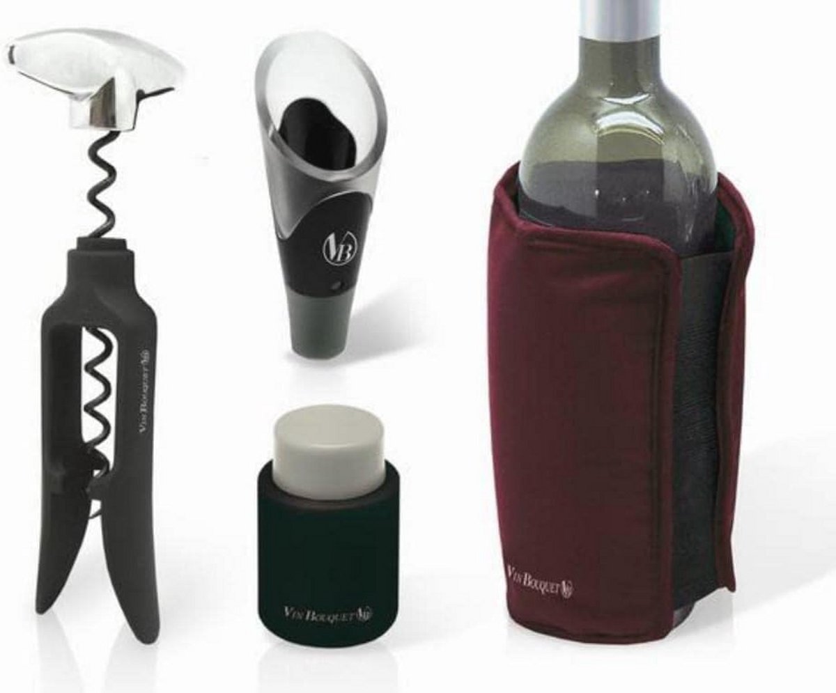 Wijnaccessoireset met Kurkentrekker, Giettuit, Stoppers en Koeltas