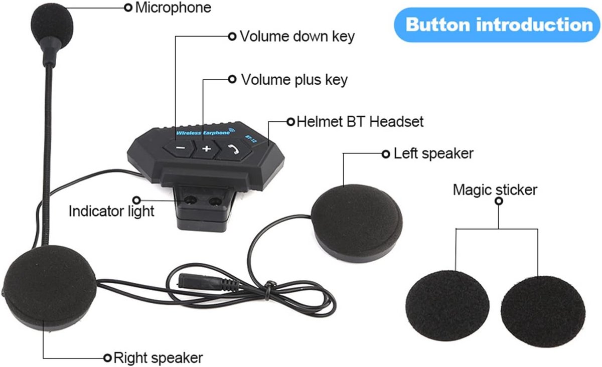 Ultradunne Bluetooth Headset voor Motorhelmen - Handsfree Bellen en USB Opladen thumbnail 4