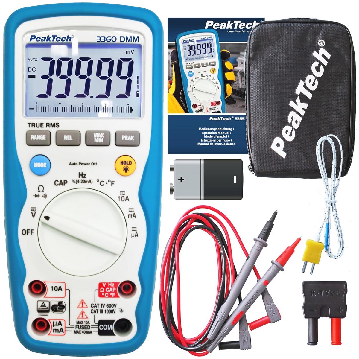 Digitale multimeter met True RMS, waterdicht (IP67), LCD-display, 4000 counts, handmultimeter, CAT III 1000 V