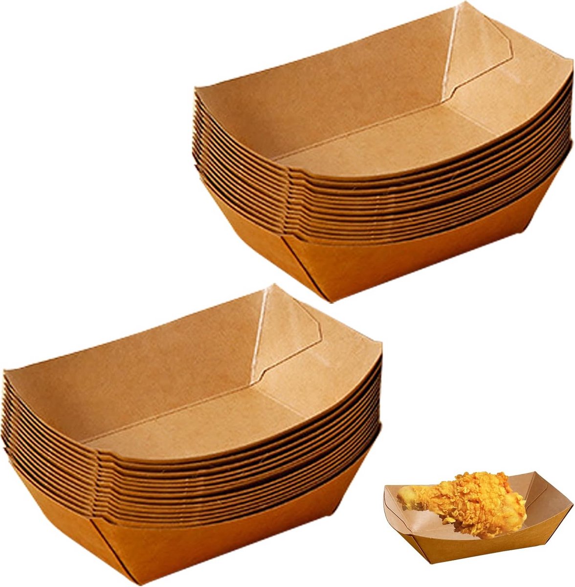 100 Stuks Frietbakjes Kraftpapier - Afbreekbare Wegwerpschaaltjes voor Fingerfood