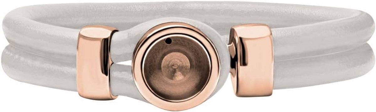 Witte Leren Armband met Verwisselbare Mini Coin Houder Rosé Goudkleurig