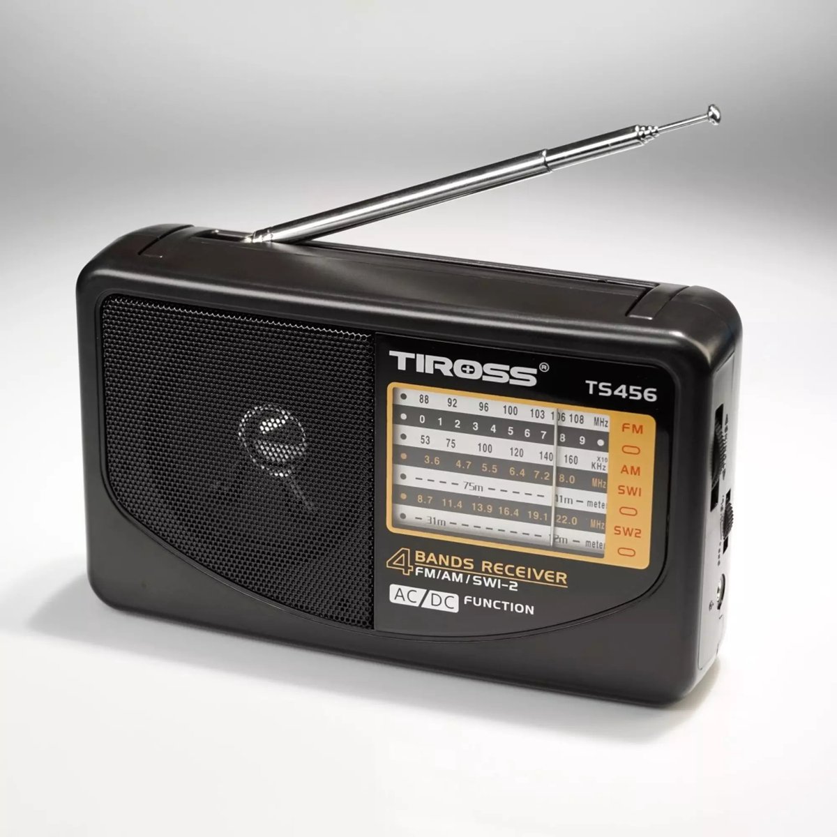 TIROSS Draagbare FM AM SW noodradio met 360 graden antenne batterij of netstroom voor noodpakketten