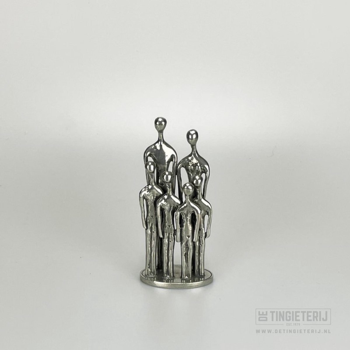 Sculptuur ''Het Gezin - 4 kind (13cm) - Familiebeeldje - Tinnen huwelijk - 10 jaar getrouwd - Vaderdag - Moederdag - Gezinssculptuur