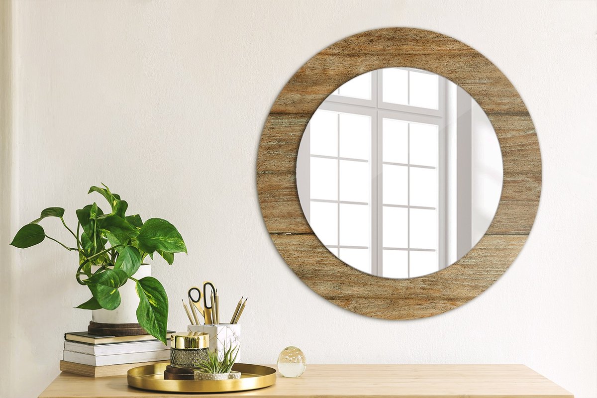Coloray Bedrukte Spiegel - Oud hout Spiegel Met Decoratie - 50 cm - Bruin Bedrukte Spiegel - Spiegel Met Decoratie - Spiegel Lijst Met Print - Spiegel Met Print