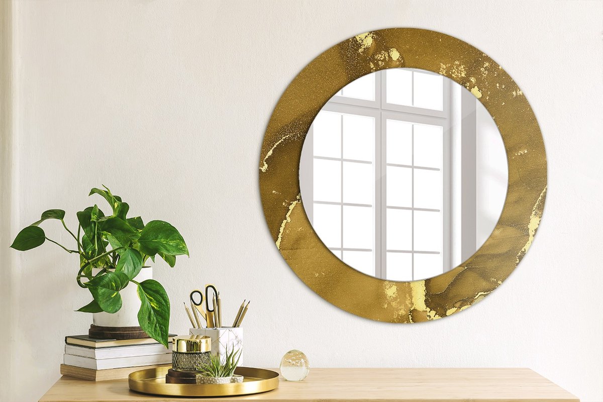 Coloray Bedrukte Spiegel - Metalen wervelingen Spiegel Met Print - 50 cm - Gouden Bedrukte Spiegel - Spiegel Met Print - Wandspiegel Met Print - Wandspiegel Decoratieve Print