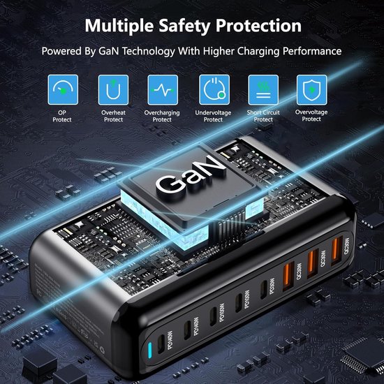 Essager 320W GaN Multi-Port Desktop Charger - 4x USB-A & 4x Type-C Poorten, EU-stekker - Zwart