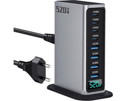 USB C-opladerblok 520W 8-poorts GaN snellaadstationhub geschikt voor laptop, iPad, iPhone 16 Pro Max Snelle oplader Pixel DELL MacBook Pro/Air Galaxy S25 Steam Deck USB C-opladeradapter geschikt voor Android
