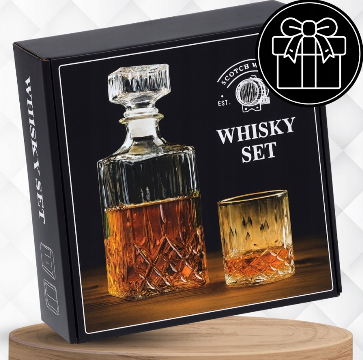 Whiskyset: karaf van 900 ml + 6 glazen in een elegante doos