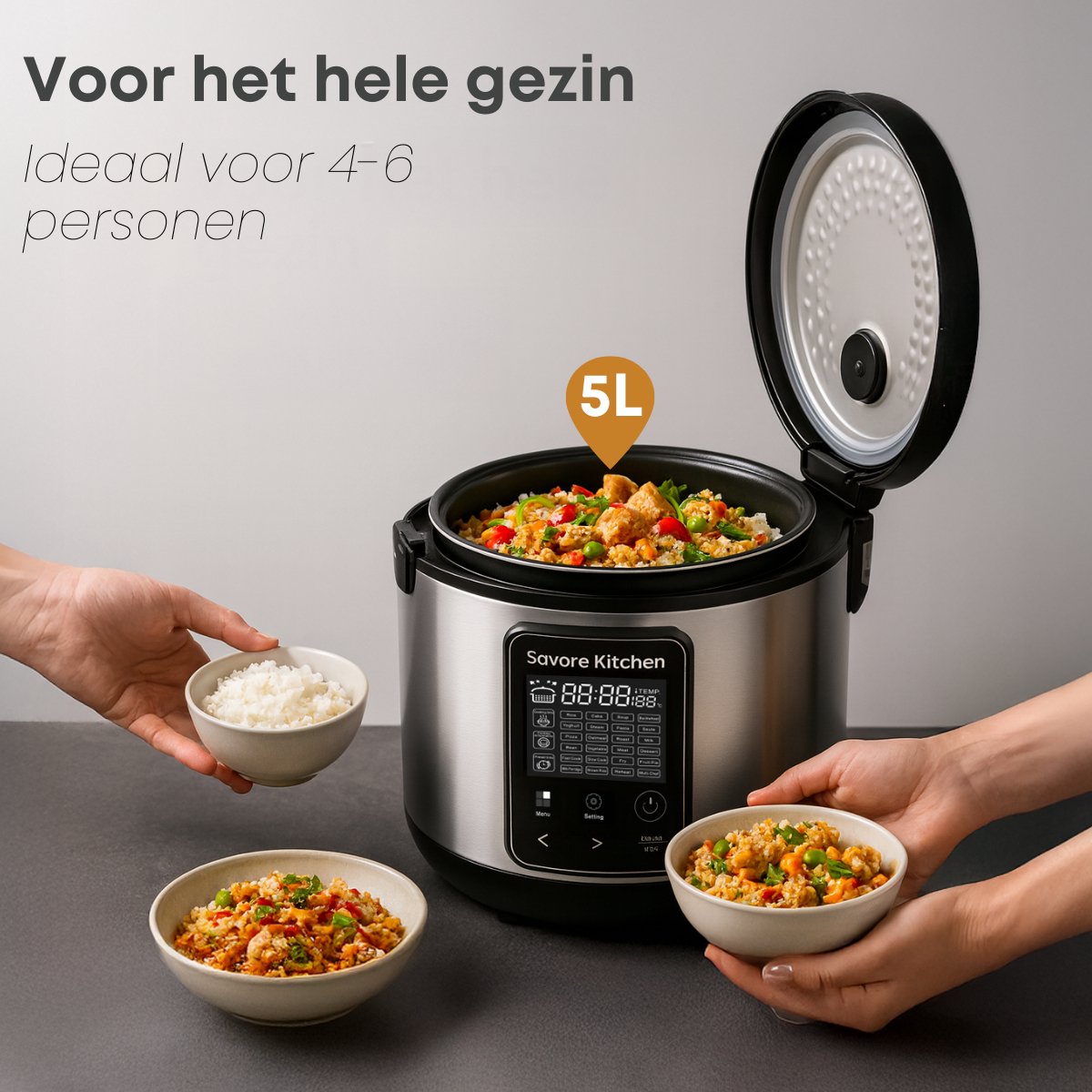Savoré Kitchen MultiTaste Multicooker 5L met 24 kookfuncties - Multicookers - Rijstkoker - Stoomkoker - Touch Bediening – foto 5