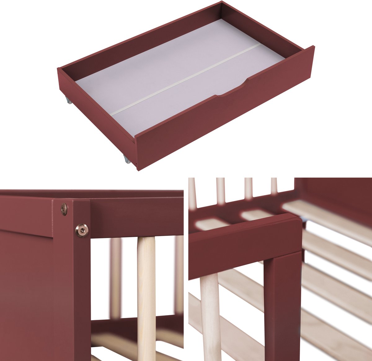 Kinderbed 190x90cm terracotta met laden ADAM