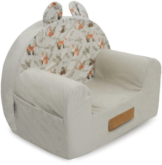 Flumi Kinderfauteuil van schuim - Lichtgrijs met vosjesprint van Merkloos — afbeelding 2