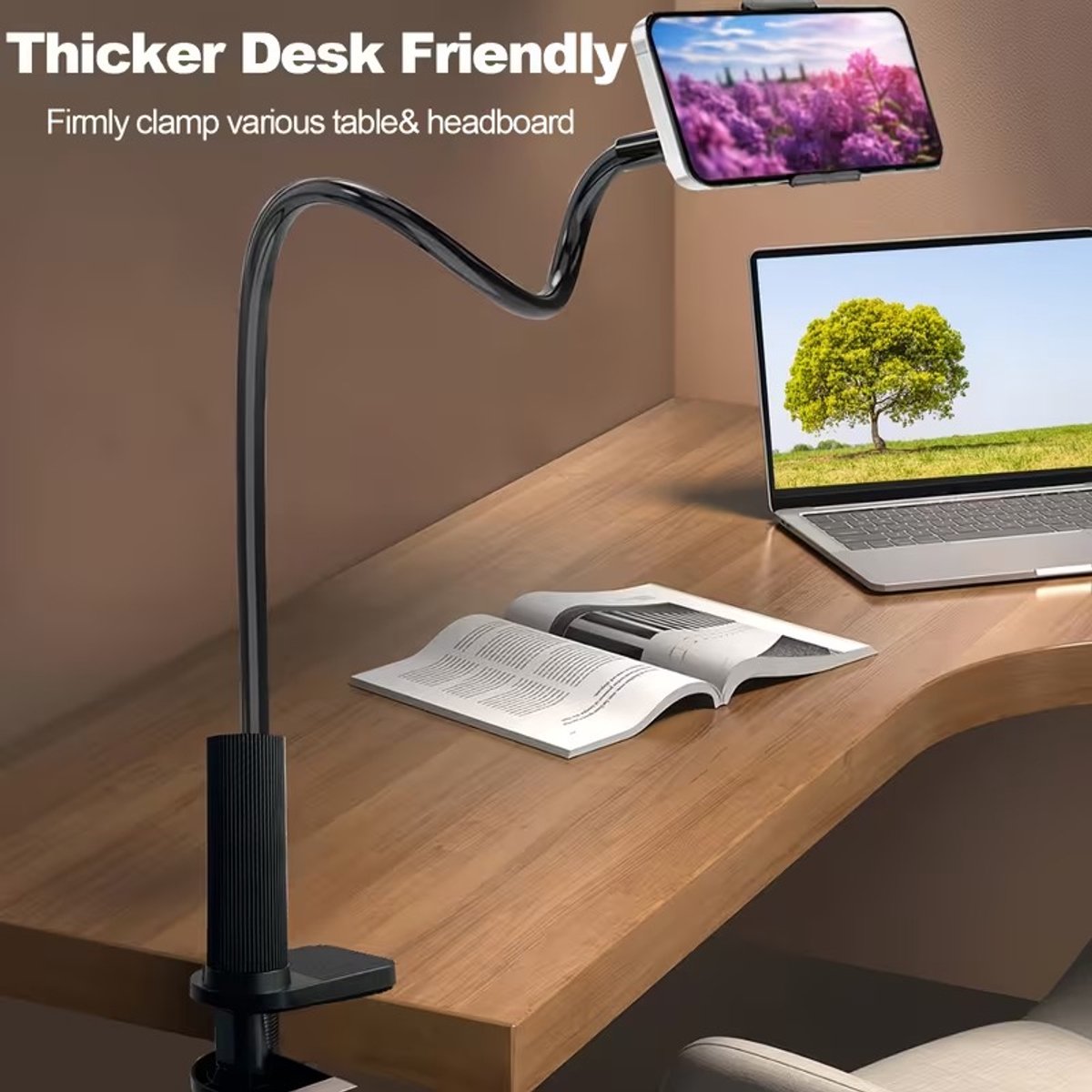 Telefoonhouder met Flexibele Lange Arm – 360° Draaibare Mobiele Telefoonstandaard voor Bed, Bureau en Live Opnames – Handsfree Telefoonsteun voor Video’s, Streaming en Kijken