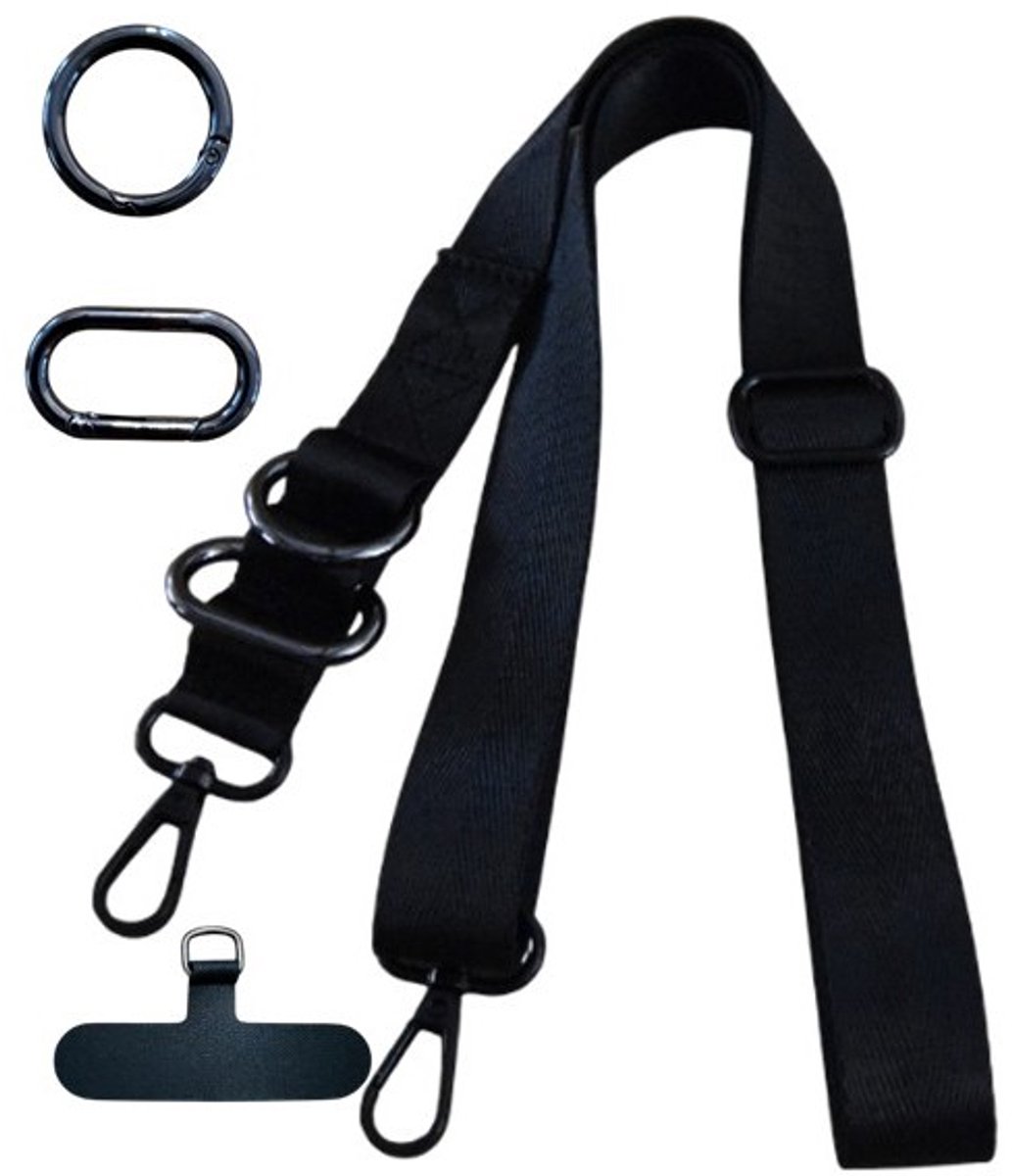 Mj Joys® - Telefoon koord - Telefoonkoord Crossbody - Crossbody Lanyard - Telefoonketting – Telefoon Nekkoord XL - Telefoonkoord Universeel - Phone cord - Telefoonkoorden – Telefoonkoord XL - Verstelbaar tot 160 cm - Zwart