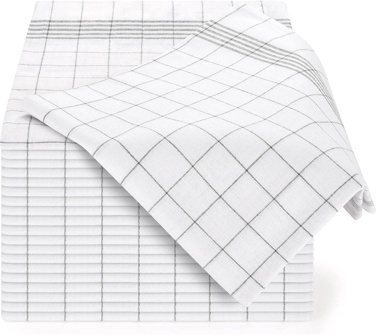 Famanu - Premium set van 10 theedoeken 50x70 cm, gestreept design, grijs