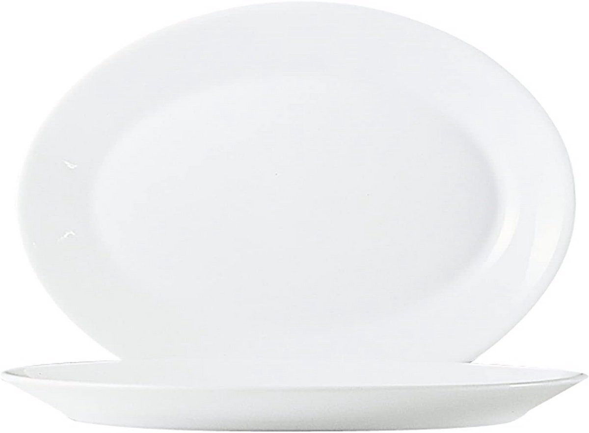 Ovale Platte Schaal Keramiek Wit 29x21.5cm voor Horeca Gebruik