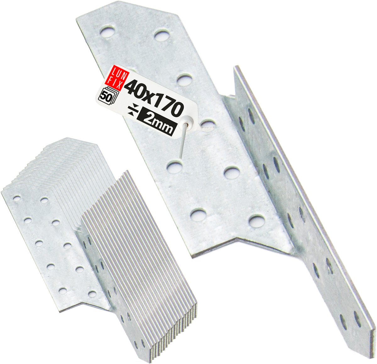 LUN FIX - Sparrenpfettenanker - Verzinkt - 40x170mm - 50 stuks - Zware Hoekverbinder - Rechts