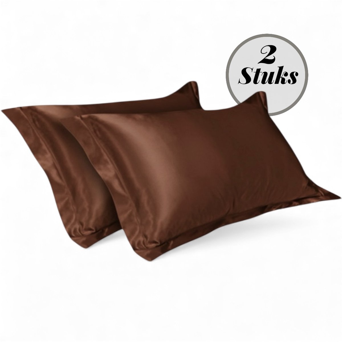 Beauty Silk - Kussenslopen - 60x70 - 2 stuks - Glans Satijn - Choco